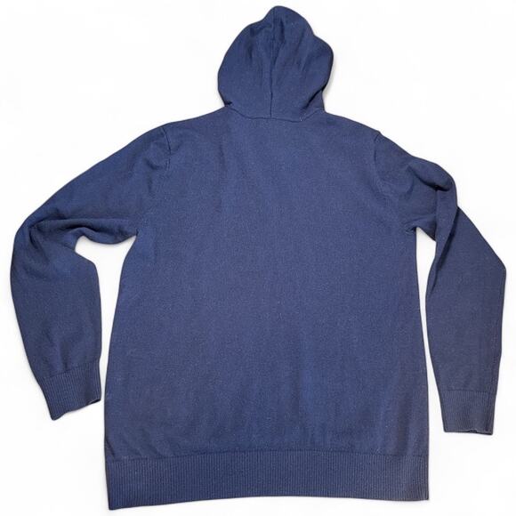 Quince 100% Merino Knit Hoodie Sweater Sz L Navy Blue Preppy Travel Sustainable - Picture 2 of 7